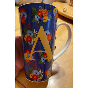 Modern Southern Home Monogram "A" Navy Floral Latte Mug